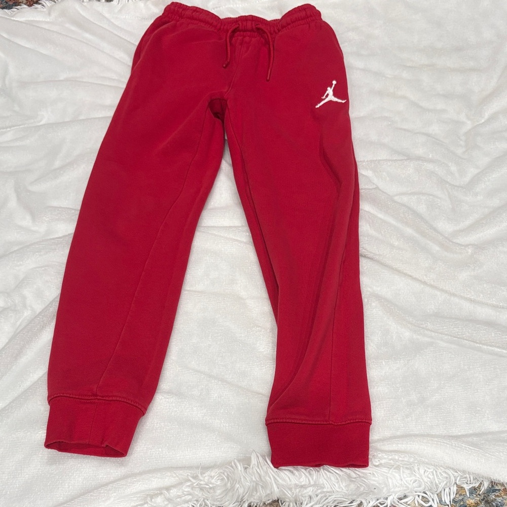 Jordan Kids Red Fleece Joggers with White Jumpman